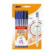 BIC Cristal - Pack de 8 Stylos à bille (6 bleus et 2 noirs) + 1 stylo 4 couleurs Shine