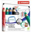 STABILO MARKdry - Pack de 4 crayons de coloriage larges + 1 taille-crayon et 1 chiffonnette  - couleurs assorties