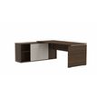 Bureau manager MOKA - L202 x P180 cm - avec console retour - plateau droit - imitation noyer brun