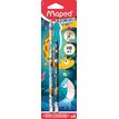 Maped Jungle Fever - 2 Crayons graphite HB embout gomme + 1 outil d'apprentissage
