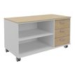 Console mobile KHEOPS - L120XP60XH66 cm - 3 tiroirs - structure blanc perle - finition imitation chêne clair