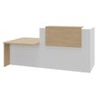 Banque d'accueil OLA - Ensemble composé d'un module haut + un module PMR et d'une tablette chêne clair - L242,5 cm - blanc perle et chêne clair