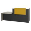 Banque d'accueil OLA - Ensemble composé d'un module haut + un module PMR et d'une tablette jaune curry - L222,5 cm - carbone et chêne gris
