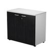 Bibliothèque basse Trend - L80xP44xH72 cm - 2 portes en mélaminé imitation frêne noir avec serrure - gris
