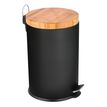 3304993543603-Frandis - Poubelle ronde noir avec couvercle en bambou - 20L --0