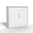 Armoire basse à rideau - L120 x H105 x P43 cm - corps blanc/rideau blanc