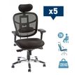 -Lot de 5 fauteuils de bureau SCOTT - accoudoirs réglables - appuie-tête réglable - noir--0