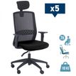 -Lot de 5 fauteuils de bureau SCOTT - accoudoirs réglables - appuie-tête réglable - noir--0