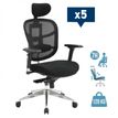 -Lot de 5 fauteuils de bureau TECKNET - accoudoirs réglables - appuie-tête réglable - noir--0