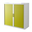 Armoire mi-haute à rideaux EASY OFFICE - 110 x 104 x 41,5 cm - Corps blanc - Rideaux et poignée vert