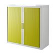 3660141929065-Armoire mi-haute à rideaux EASY OFFICE - 110 x 104 x 41,5 cm - Corps blanc - Rideaux et poignée vert--0