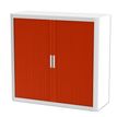3660141930108-Armoire mi-haute à rideaux EASY OFFICE - 110 x 104 x 41,5 cm - Corps et poignée blanc - Rideaux rouge--0