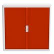 3660141930108-Armoire mi-haute à rideaux EASY OFFICE - 110 x 104 x 41,5 cm - Corps et poignée blanc - Rideaux rouge--1