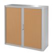 3660141930146-Armoire mi-haute à rideaux EASY OFFICE - 110 x 104 x 41,5 cm - Corps et poignée gris - Rideaux imitat--0
