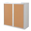 Armoire mi-haute à rideaux EASY OFFICE - 110 x 104 x 41,5 cm - Corps et poignée blanc - Rideaux imitation hêtre