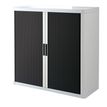 Armoire mi-haute à rideaux EASY OFFICE - 110 x 104 x 41,5 cm - Corps blanc - Rideaux et poignée noir