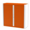 3660141930221-Armoire mi-haute à rideaux EASY OFFICE - 110 x 104 x 41,5 cm - Corps et poignée blanc - Rideaux orang--0