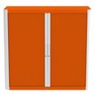 3660141930221-Armoire mi-haute à rideaux EASY OFFICE - 110 x 104 x 41,5 cm - Corps et poignée blanc - Rideaux orang--1