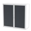 3660141930238-Armoire mi-haute à rideaux EASY OFFICE - 110 x 104 x 41,5 cm - Corps et poignée blanc - Rideaux anthr--0