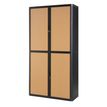 Armoire haute à rideaux EASY OFFICE - 110 x 204 x 41,5 cm - Corps et poignée noir - Rideaux imitation hêtre