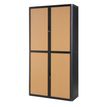 3660141930320-Armoire haute à rideaux EASY OFFICE - 110 x 204 x 41,5 cm - Corps et poignée noir - Rideaux imitation--0