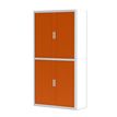 3660141930467-Armoire haute à rideaux EASY OFFICE - 110 x 204 x 41,5 cm - Corps et poignée blanc - Rideaux orange--0