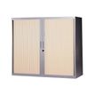 3700339871469-Armoire basse à rideaux - L120  x H105 x P43 cm - 2 tablettes - corps silver / porte chên-P_79367701_1-0