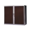3700339871490-Armoire basse à rideaux - L120  x H105 x P43 cm - 2 tablettes - corps silver / porte weng