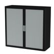 3660141933833-Armoire mi-haute à rideaux EASY OFFICE - 110 x 104 x 41,5 cm - Corps noir - Rideaux et poignée gris--0