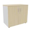 3253310174603-Armoire basse IDRA/DUAL - H72 x L80 x P47 - 2 portes - Corps blanc - Dessus et portes imitation Erable--0