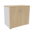 3253310146426-Armoire basse INEO/LEVEL/STEELY/WOODY - H72 x L80 x P47 - Corps blanc - Dessus et portes Imitation Chê--0