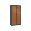 Armoire haute monobloc Class 900 - 180 x 90 x 43 cm - corps anthracite - rideaux imitation merisier