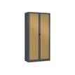 Armoire haute monobloc Class 900 - 180 x 90 x 43 cm - corps anthracite - rideaux imitation hêtre