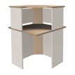 Banque d'accueil en angle 90° LUMINA - avec réhausse - L80 x H115 x P80 cm - Bande translucide Blanche - Finition chêne clair/blanc