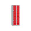 Vestiaire multicases - 2 colonnes - 4 portes - 180 x 60 x 50 cm - gris/rouge