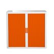 Armoire basse à rideaux EASY OFFICE - 110 x 104 x 41,5 cm - Corps blanc - Rideaux et poignée orange