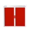 Armoire basse à rideaux EASY OFFICE - 110 x 104 x 41,5 cm - Corps blanc - Rideaux et poignée rouge