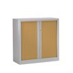 Armoire basse monobloc à rideaux ETIC - 100 x 120 cm - aluminium/imitation hêtre
