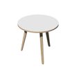 Table haute ronde - 80 cm - 3 Pieds bois - plateau blanc avec bords chêne