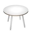 Table ronde - 100 cm - 4 pieds métal blanc - plateau blanc avec bord chêne