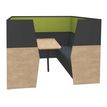 Box acoustique IN'TEAM - L210 x H 150 x P170 cm - 6 places avec table - structure chêne clair et carbone - panneaux vert chartreux
