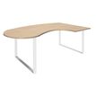 Bureau LOFTER Manager arrondi -  retour à droite - L200 cm - Plateau imitation chêne clair - Pied blanc (Pieds de renfort obligatoire à rajouter - non inclus)