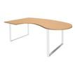 Bureau LOFTER Manager arrondi -  retour à gauche - L200 cm - Plateau imitation Hêtre - Pied blanc (Pieds de renfort obligatoire à rajouter - non inclus)