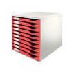 Leitz - Bloc de classement 10 tiroirs - A4 - gris pâle avec plateaux rouges