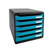 Exacompta BigBox Plus - Module de classement 5 tiroirs - noir/bleu turquoise