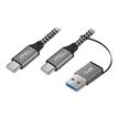 MCL Samar - Câble USB de type-C 3.2 - tressé 10 Gb - 100W 5A - 2 m + adaptateur - noir et gris