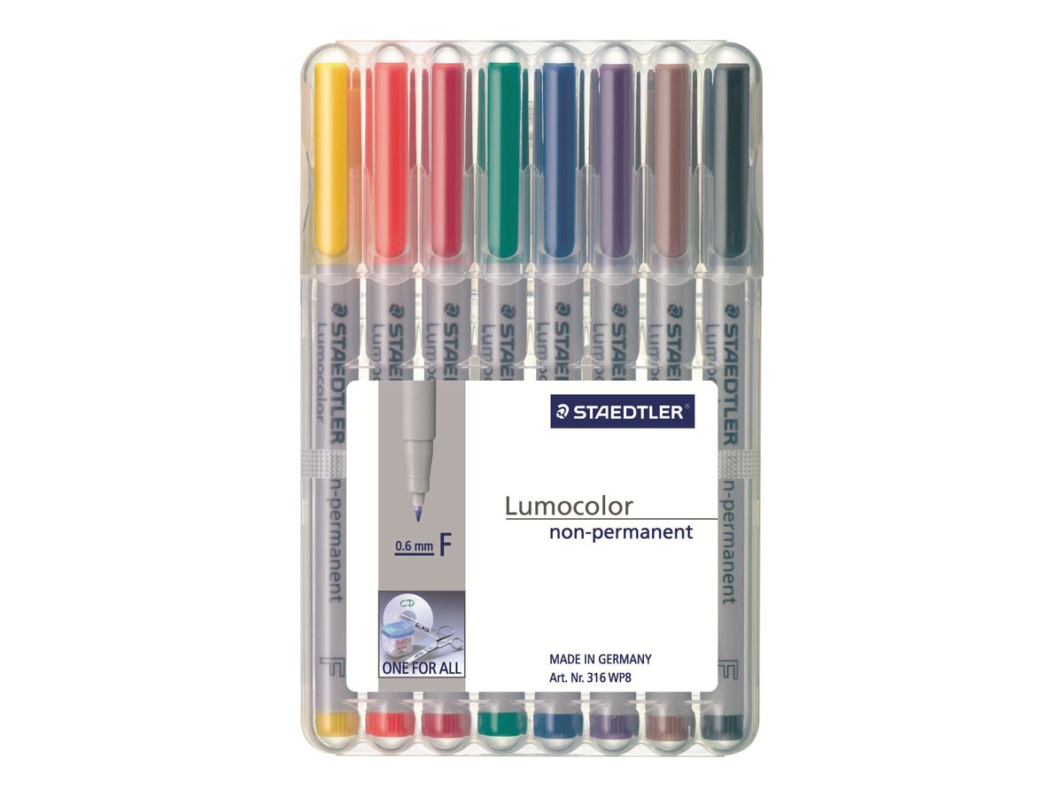 STAEDTLER LUMOCOLOR 316 - Pack de 8 marqueurs non permanents - pointe fine  - couleurs assorties