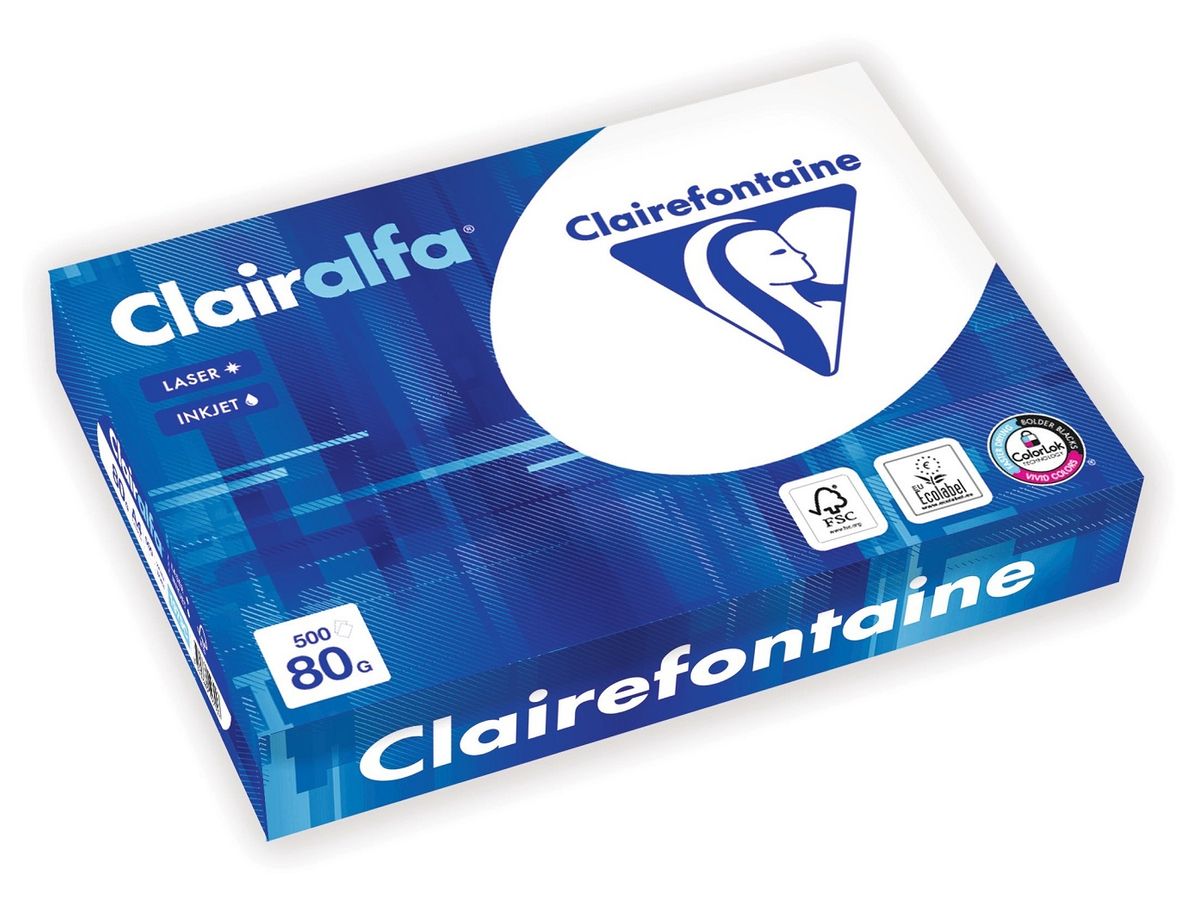 Clairefontaine CLAIRALFA - Papier ultra blanc - A4 (210 x 297 mm) - 80 g/m²  - 500 feuilles Pas Cher | Bureau Vallée