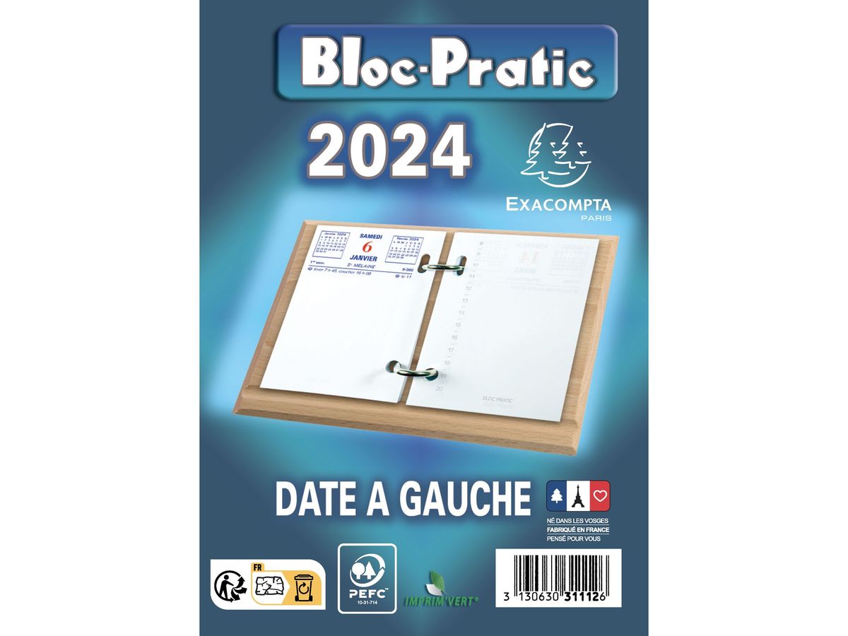 Exacompta - 31112E - 1 Bloc-Pratic Date à Droite - Janvier à