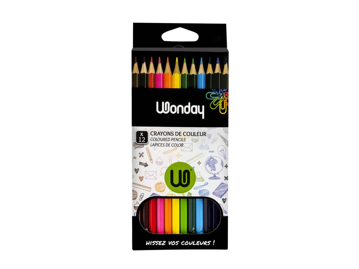 Wonday - 12 Crayons de couleur - pointe moyenne